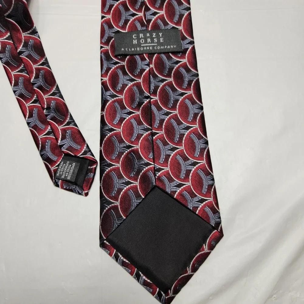 Crazy Horse Mens 100% Silk Tie Burgundy / Gray /‎ Black